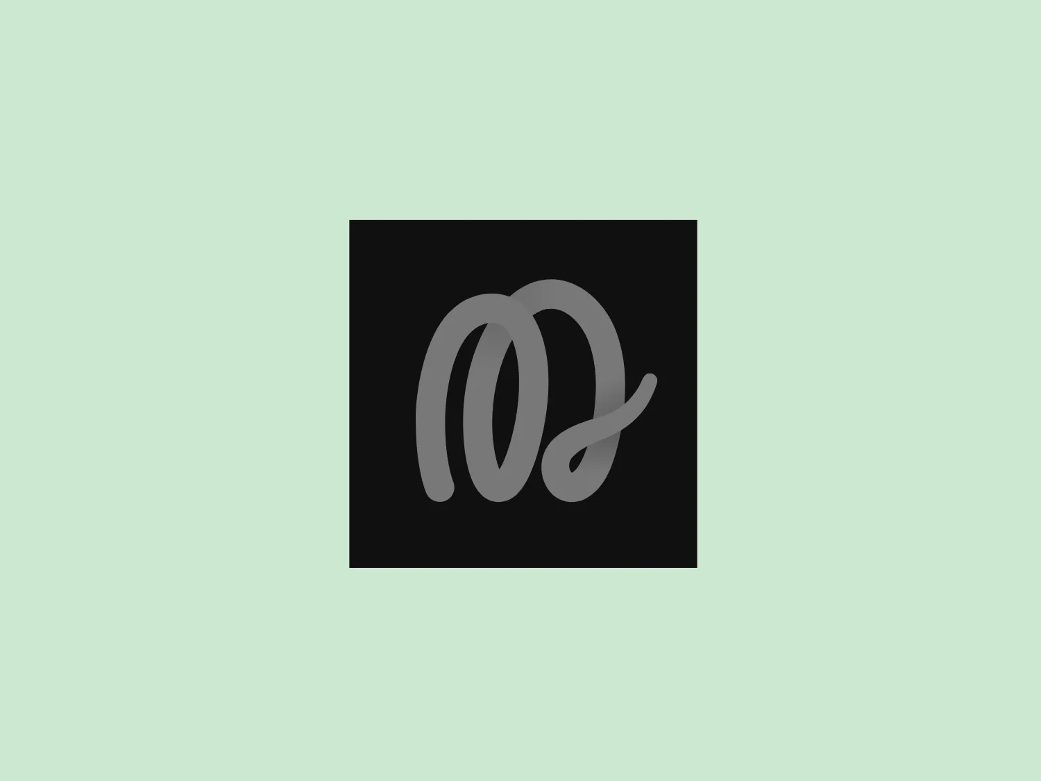 The Mammoth App logo is a stylized white monogram on a solid black square background. The monogram consists of fluid, cursive letters elegantly intertwined, conveying a premium or artistic brand. Notable loops and swirls contribute to the overall flow and grace of the design. The use of contrasting colors—black for the background and white for the letters—ensures high readability and visual impact. The design aesthetic is minimalistic and sophisticated, evoking exclusivity or luxury.