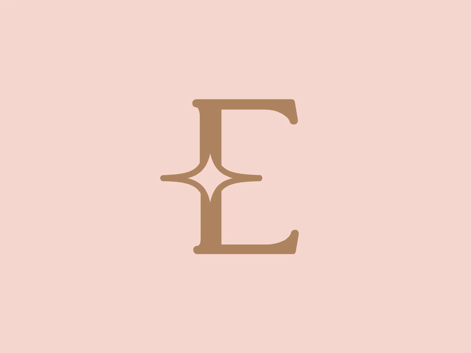 The business name "Eudora" is creatively represented in the logo through a stylized letter "E." The minimalist design showcases bold lines and a clean finish, with a soft tan color conveying sophistication and simplicity. Adding a touch of elegance, a four-pointed, star-like shape intersects with the middle bar, contributing to the logo's contemporary aesthetic. This design would be a great fit for a brand seeking a refined and straightforward identity.