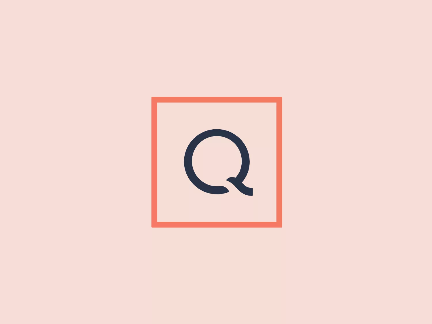The QVC logo is a modern, minimalist design that features a stylized letter "Q". The navy blue Q stands out against its surroundings, creating a striking contrast. It is complemented by a thin, coral-colored square border, adding a pop of color and enhancing its visual appeal. The overall aesthetic is sleek and contemporary, suitable for various branding applications. The simplicity and elegance convey a brand that values sophistication and clarity.