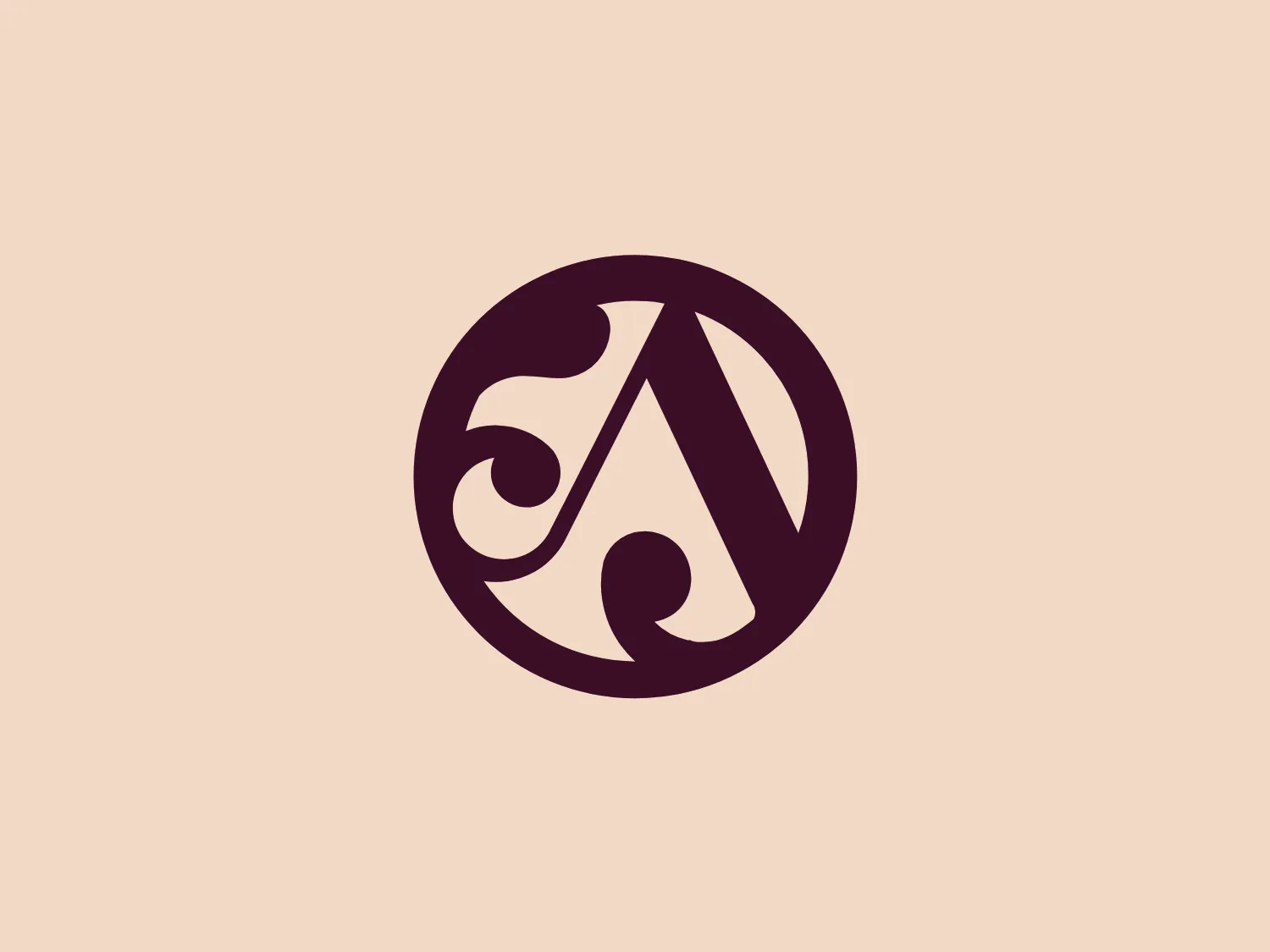 The logo presented is a stylized monogram encased within a circular boundary. The predominant shape created by the negative space appears to be a combination of the letters "A" and "V," crafted with elegant, swooping curves. The color of the logo is a deep, rich purple, suggesting sophistication and royalty. The overall design aesthetic is modern and sleek, with a sense of fluidity and refinement. The intricate balance between the letterforms and the surrounding circle creates a harmonious and enclosed composition.