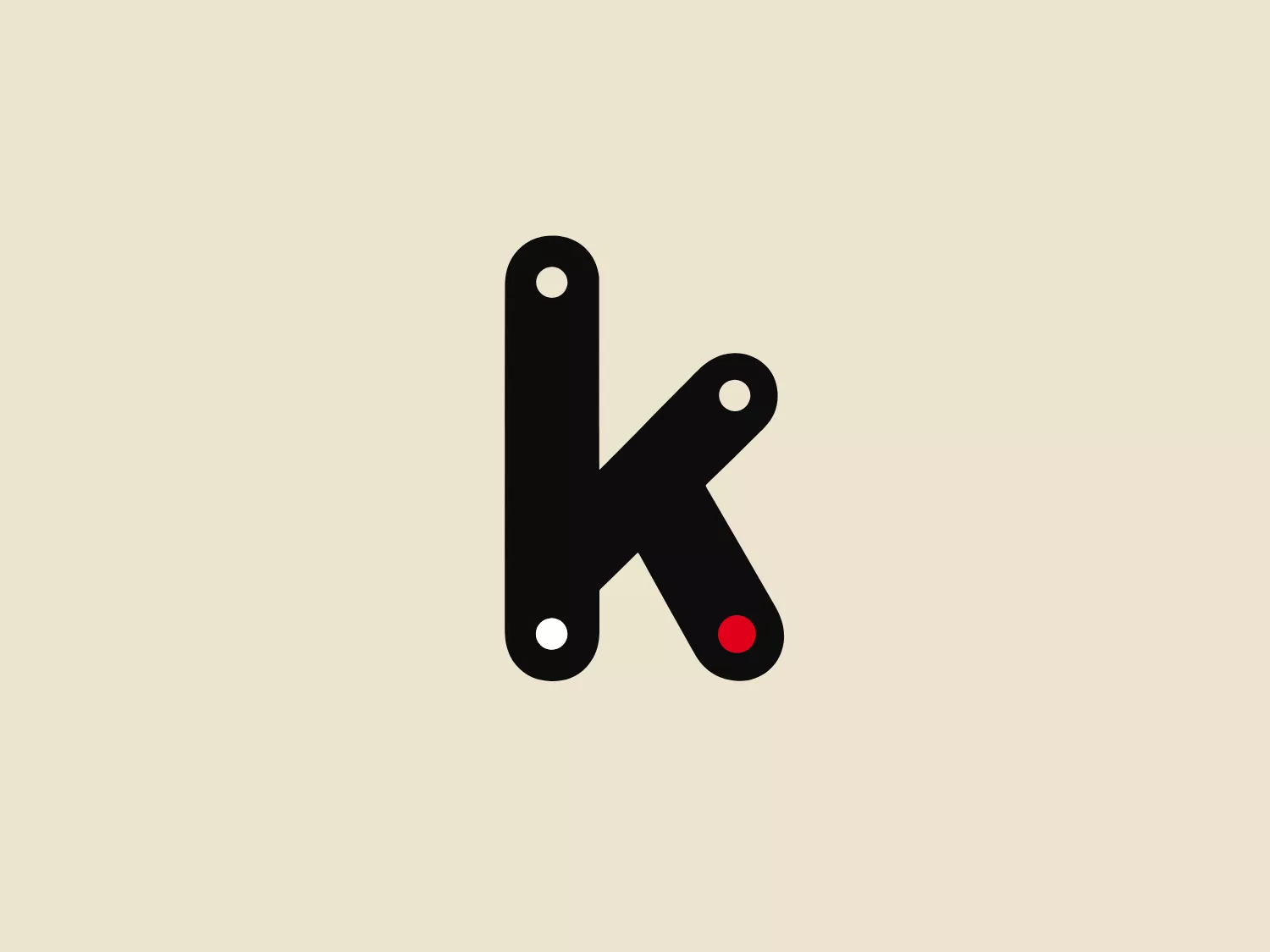 The Kutxabank logo features a stylized letter "K" comprised of bold black shapes with the appearance of being connected by circular joints or rivets, suggesting movement or modularity. Two main linear elements intersect at right angles, each end capped with a circular dot to imply connectivity. It resembles elements of a mechanical arm or a minimalistic robot limb. Additionally, a single red dot stands out at the angle where the two strokes meet, symbolizing a focal point or key feature. This modern, clean, and simple aesthetic utilizes geometric forms and a limited color palette to create a striking and easily recognizable symbol.