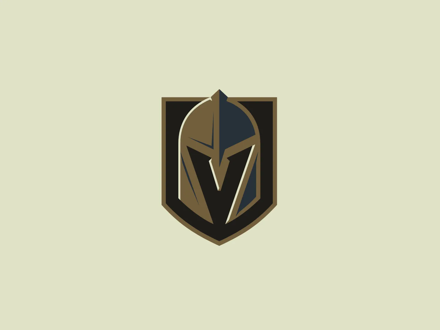 The Vegas Golden Knights logo showcases a stylized spartan helmet design with bold, sharp lines creating an abstract impression of the helmet and its plume. This design is encapsulated within a shield shape, providing a sense of protection and strength. The color palette consists of dark hues of black and gray with accents in muted gold, yielding a modern yet timeless look. The use of metallic colors and the contrast between the dark background and lighter elements give the logo a three-dimensional feel and a sense of luxury.