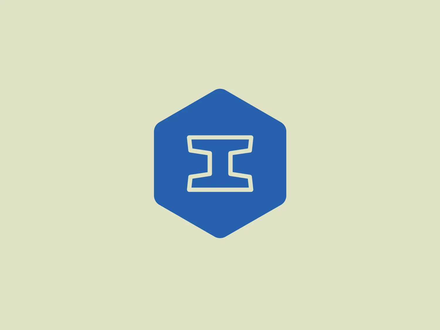 The image is a minimalist logo consisting of a bright royal blue hexagon containing a white stylized symbol resembling the letter "T" or an anvil. The design is clean and modern, with the bold silhouette of the "T" centered in the hexagon, providing a clear focal point. The edges of the hexagon are slightly rounded, softening the overall geometric feel. The contrast between the white icon and the blue background creates a striking visual that would stand out well against various backgrounds. Given the colors in the Iron IO logo, a lighter background without competing for intensity would complement it best.