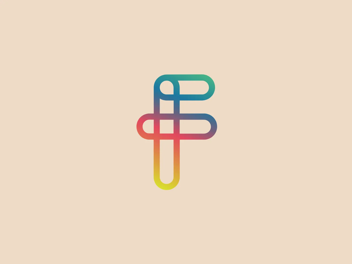 The FundBeam logo features a stylized, abstract mark that resembles a lowercase 't' with a loop forming the cross. The design has a gradient color scheme that transitions smoothly from a cool blue at the top, through greens, pinks, and oranges, ending with a warm yellow at the base. The use of gradients gives the logo a modern and digital feel, implying dynamism and innovation. The shapes are rounded, contributing to a friendly and approachable look. This logo's aesthetic would stand out against a subtle background that does not compete with its vibrant colors.