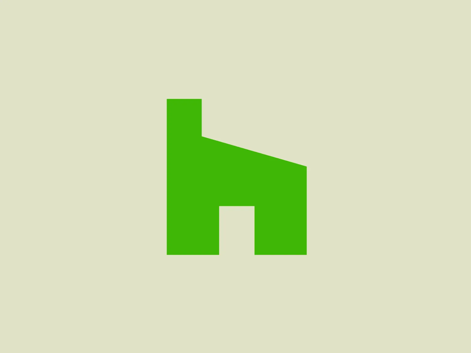 The Houzz logo is a simplified, stylized green shape representing a structure, possibly a house or building. The structure has a sharp angle on the left side that could symbolize a roof or an abstract letterform. The color is a solid, vibrant green with no gradients or shading, giving it a modern and simplistic appeal. The design is minimalistic, with clean lines and no additional embellishments, suggesting a focus on eco-friendliness or sustainability based on the choice of color and the emblematic shape of the structure.