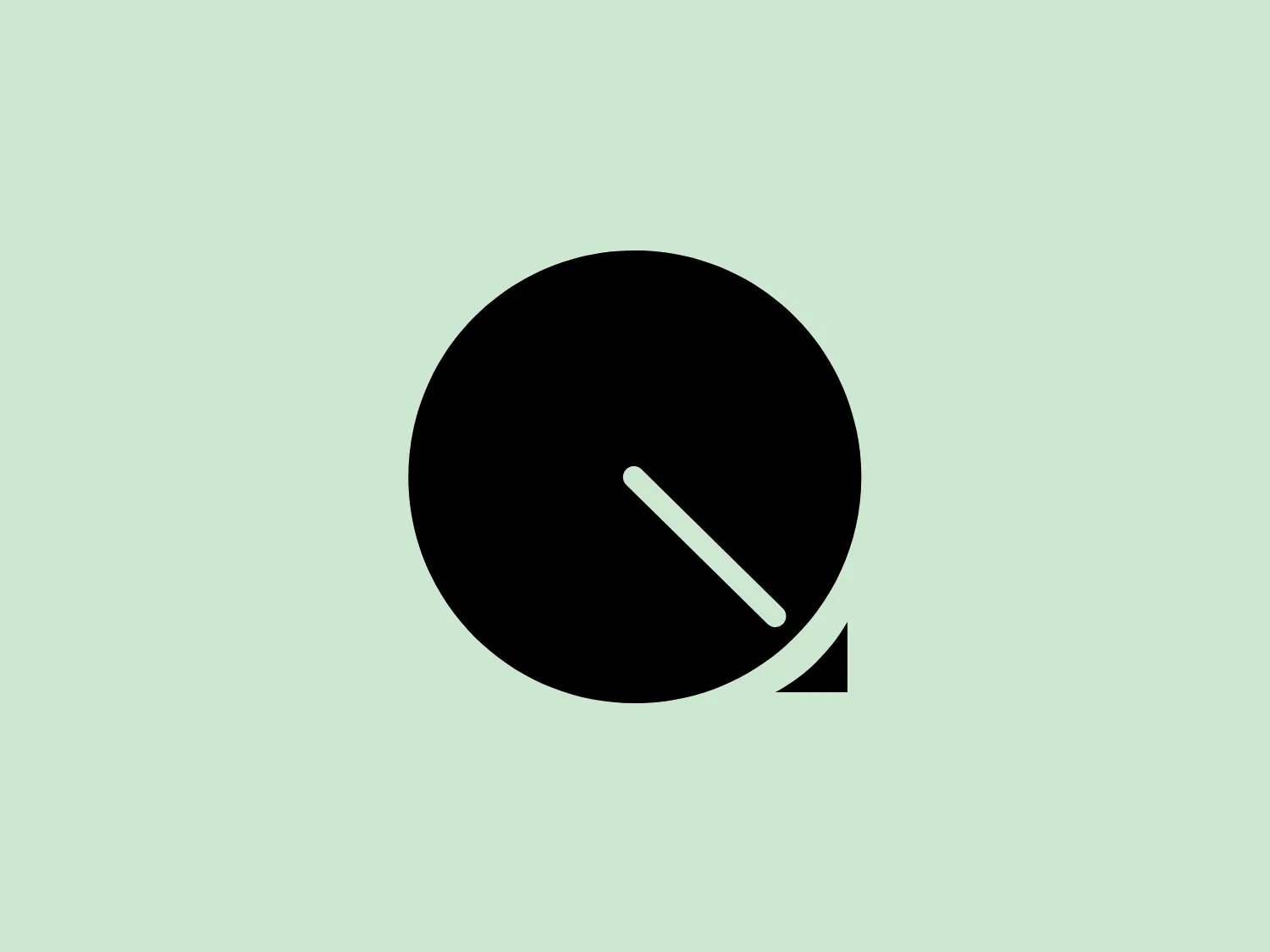 The image displays the Louder logo consisting of a solid black circle with a white diagonal line intersecting near its lower right-hand edge, creating the impression of a stylized clock or gauge. The simplicity of the design, with its high contrast and clean lines, indicates a modern and sleek aesthetic. An interesting feature is the small white triangle just beneath the circle, suggesting a direction or movement reinforcing the dynamic nature of the logo.