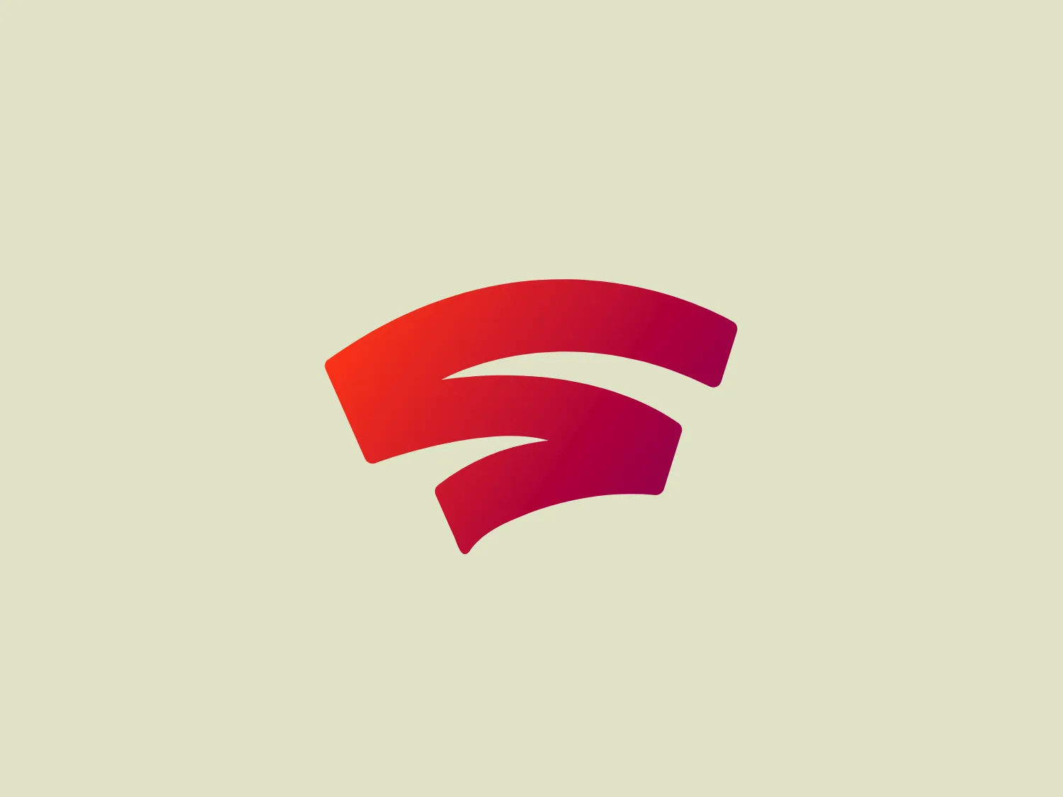 The Stadia logo features a stylized and abstracted design composed of three curved swoosh-like shapes that create a dynamic sense of motion and connectivity. The top and bottom elements are bolder, while the central one is a bit slimmer, creating a sense of depth. The color gradient seamlessly transitions from a vibrant red at the top through shades of pink to a rich magenta at the bottom, which lends the design an energetic and modern vibe. The overall aesthetic is minimalist, clean, and suggests speed or activity.