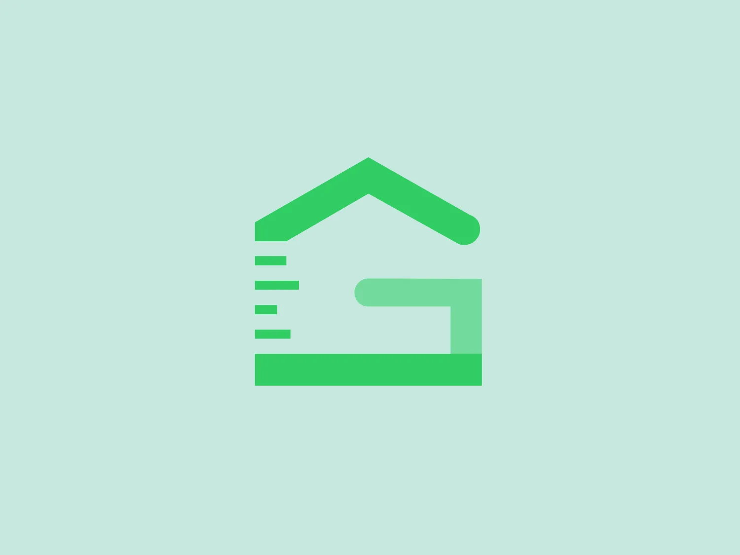The Gatehouse Solutions logo is a modern and minimalist design featuring a stylized house made up of geometric shapes. The design includes a bold, right-angled roof over a rectangular base, with evenly spaced horizontal lines on the right side, suggesting motion. The logo utilizes two shades of green - a darker shade outlines the house, while a lighter shade fills the parallel lines, creating contrast and depth. The overall aesthetic is clean, fresh, and conveys a sense of eco-friendliness or growth, making it appropriate for a company involved in sustainable housing or real estate development.