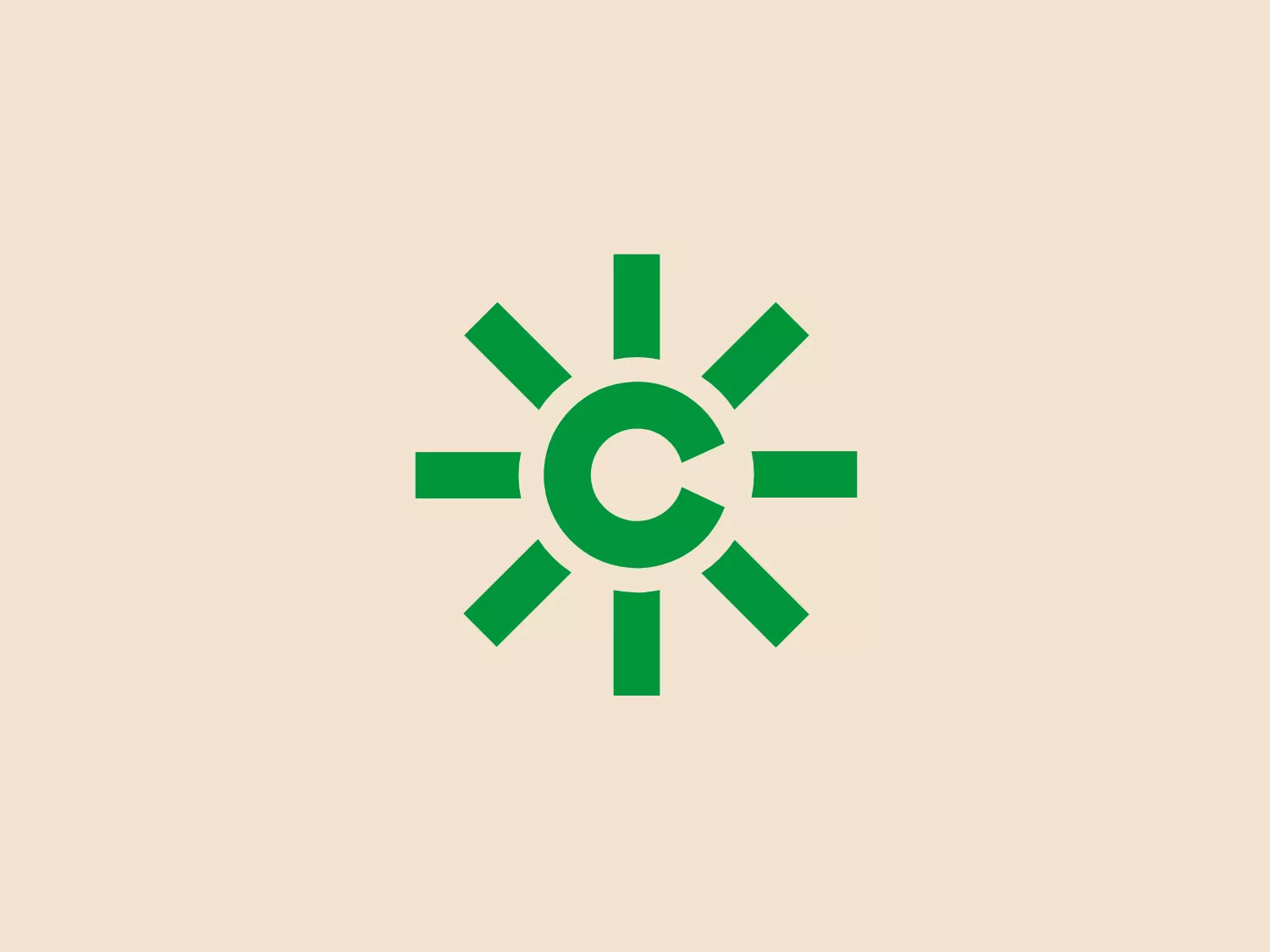 The Canal Sur logo presents a bold and modern design composed of geometric shapes. The central element is a stylized letter "C," colored in a vibrant shade of green and encased within a circle. Radiating outward from the circle are eight evenly spaced bars that create a dynamic sunburst effect, suggesting energy, growth, or radiance. The overall aesthetic is clean, with a strong use of symmetry and the contrast between the green and the surrounding white space emphasizes the logo's central icon. Given the colors and design, a soft and neutral background would complement it well.