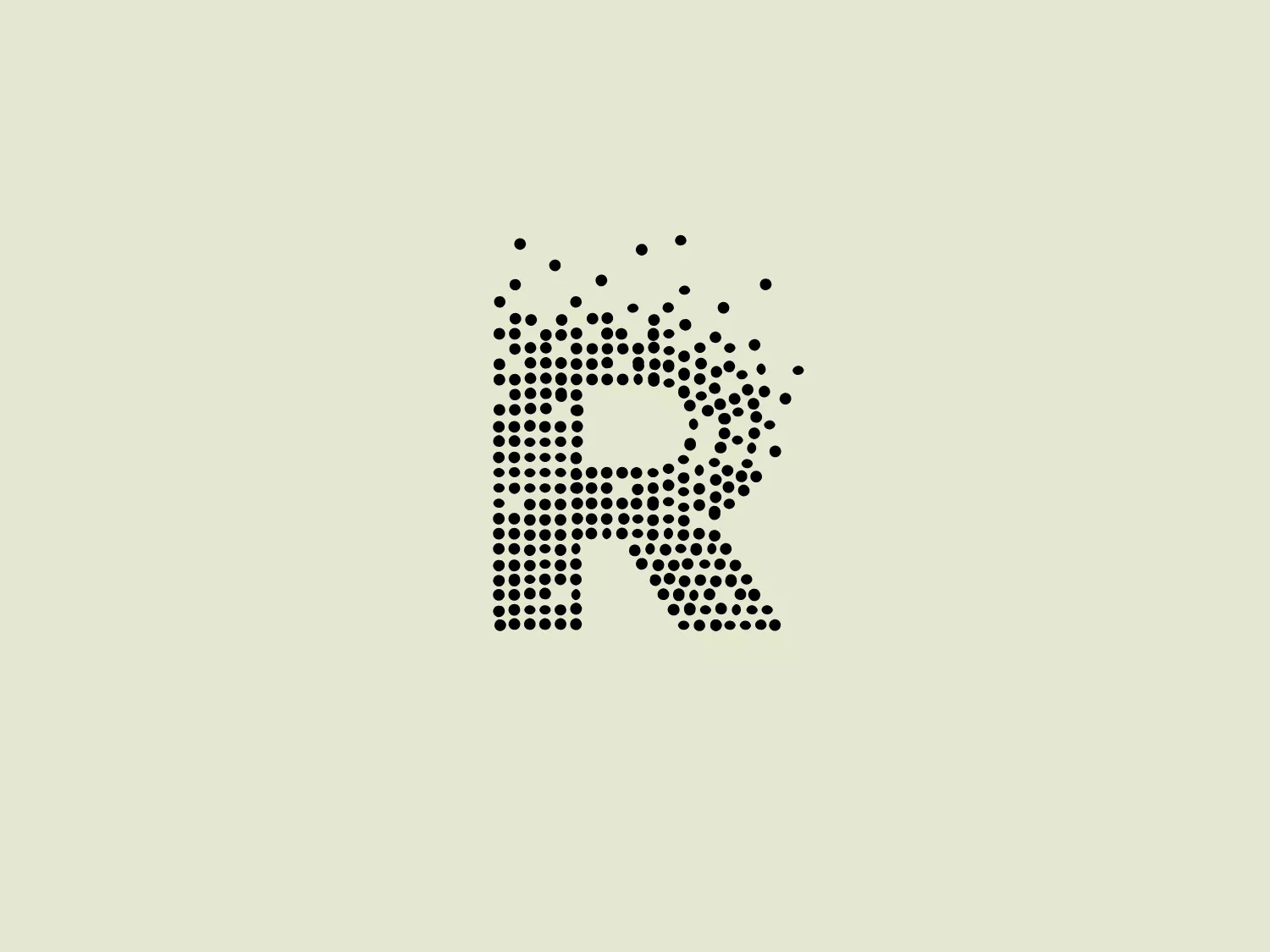 The Readie logo features a stylized letter "R" composed of small dots creating a gradient effect, densely packed at the top and gradually spacing out at the bottom. The design is minimalist and modern, utilizing black and white for high contrast. The monochromatic nature exudes sophistication and versatility for branding applications.