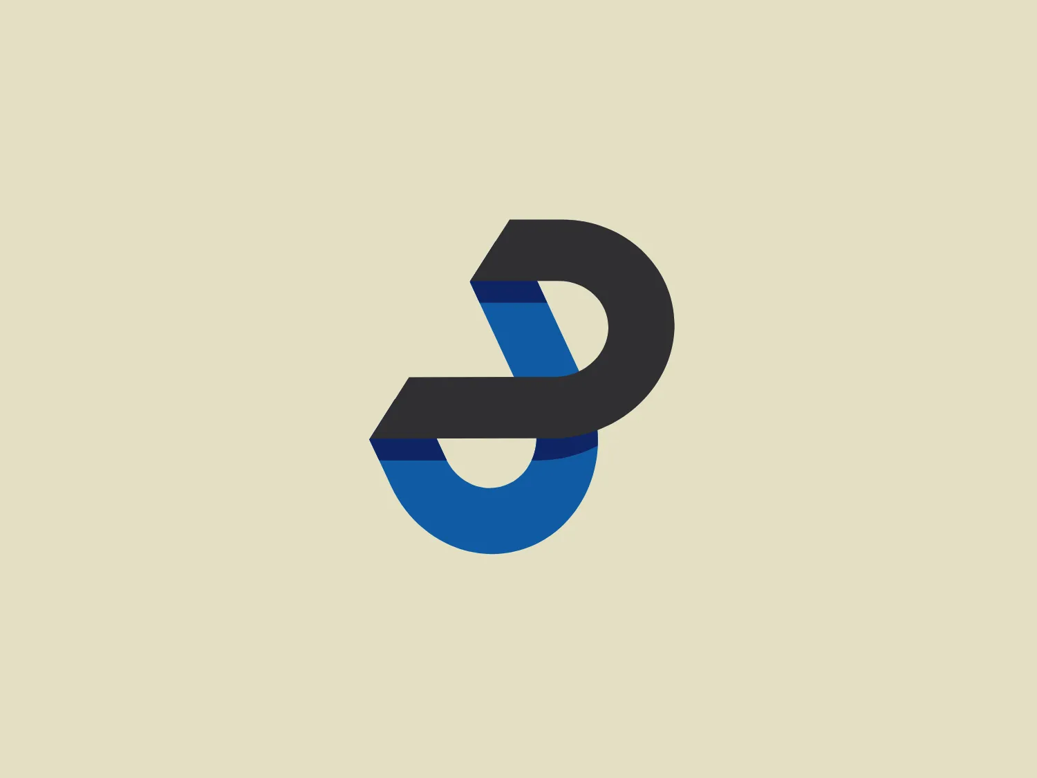 The Design Industries logo features a stylized letter, consisting of two interconnected elements creating a harmonious, abstract shape. One half of the symbol is colored in a dark shade, possibly black or dark grey, while the other half is in a bold blue tone. The design has a modern and sleek look, with clean lines and sharp angles that suggest a sense of innovation or technology. The use of negative space and the interlocking format provide a dynamic and intriguing visual effect, likely intended to stand out and convey a sense of sophistication and professionalism.