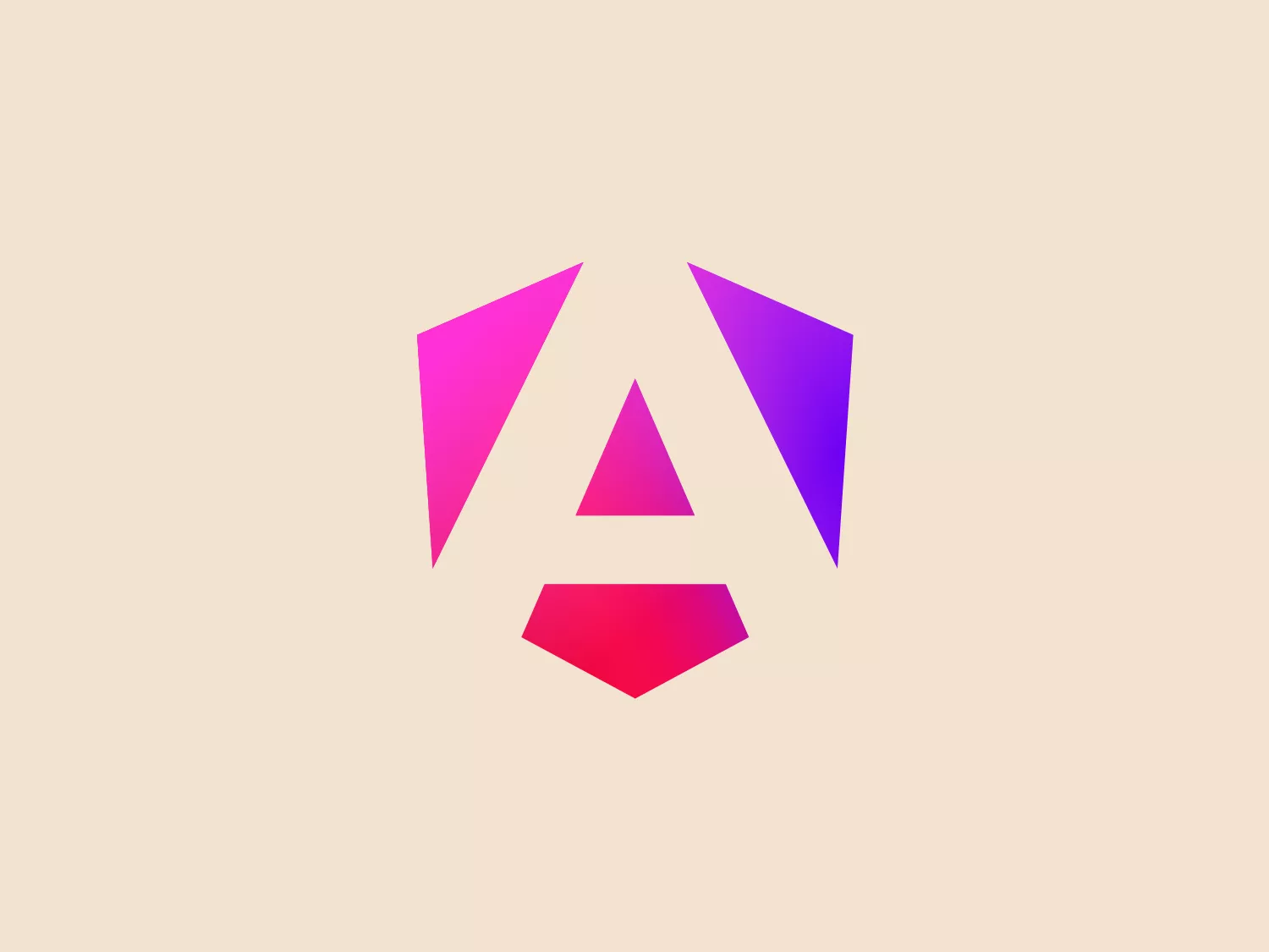 The logo presented for Angular is a modern and geometric design, utilizing a combination of triangles and clean lines to form an abstract symbol. The main elements include a large triangle at the center, pointing upwards and two outward-leaning trapezoidal shapes that seem like stylized wings or arrows. The central triangle is flanked by two disjointed, inverted trapezoids at the bottom, creating a dynamic and futuristic impression. The color palette consists of gradients of vivid pink to a rich purple, adding depth and a trendy, vibrant feel to the design. The gradient adds a sense of movement and dimensionality, making the Angular logo pop. Considering the modern and vibrant aesthetic of the Angular logo, a subtle and neutral background would complement it well. A color like a light pastel would not compete with the boldness of the Angular logo.