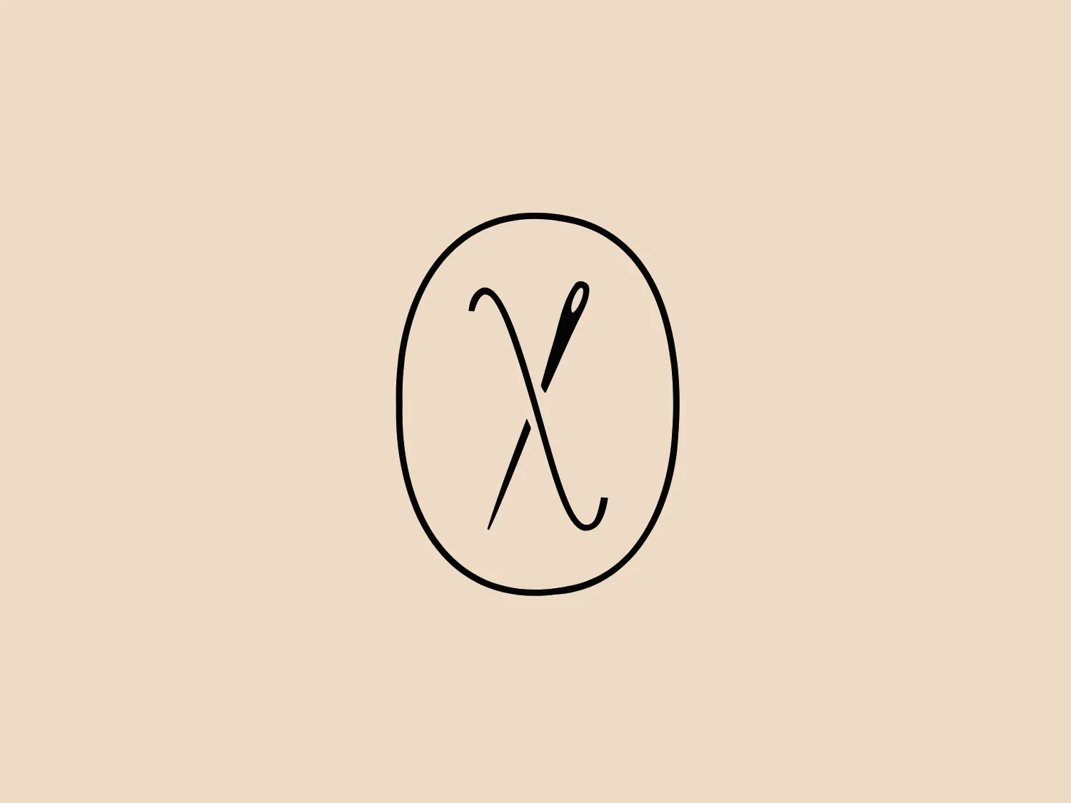 The Xuxuwear logo features a stylized monogram within a circle. The central design element resembles a lowercase "l" with a flourish that creates a small loop at the top, giving the impression of the tail of a lowercase "e." A sewing needle with a small eye-hole intersects this "l" at a downward angle, suggesting threading or a needle pulling thread. The shapes are clear and simple lines that create a minimalist and modern aesthetic. The monogram and circle are rendered in black against a white background, lending the logo an elegant and classic appearance.
