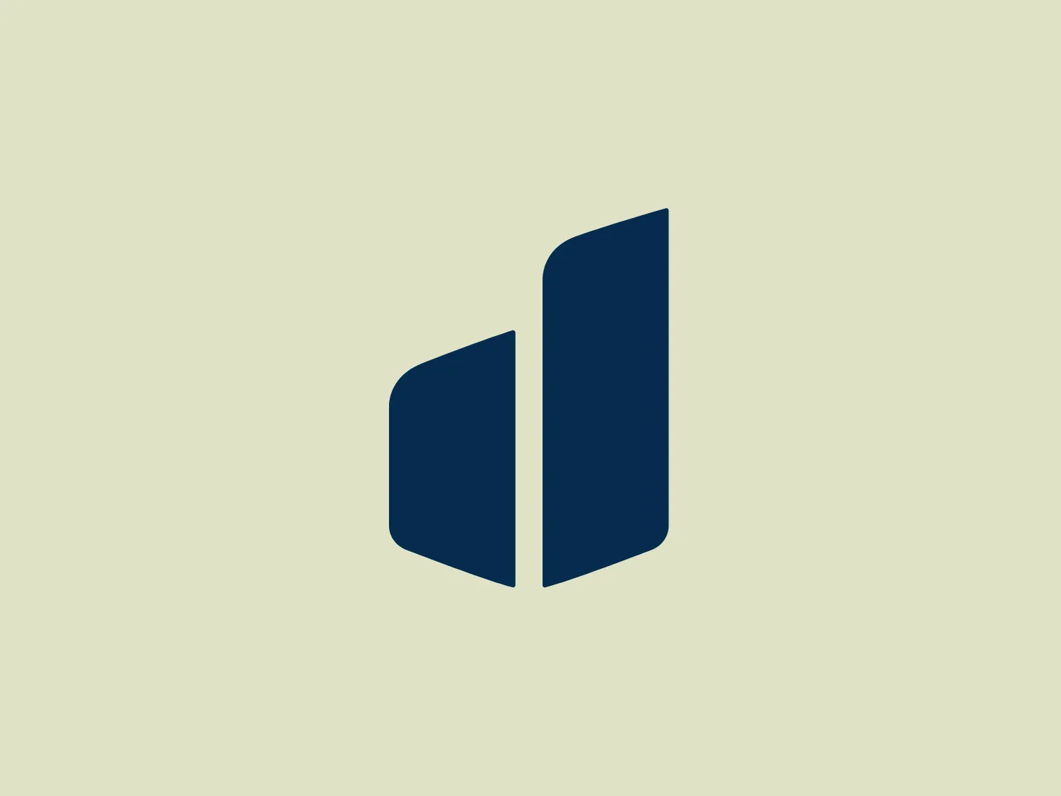 The Deuter logo is a modern and minimalist design, composed of two symmetric shapes that resemble stylized letterforms or geometric wings. The shapes form a mirrored arrangement, creating a sense of balance and harmony. Their deep navy blue color adds a professional and trustworthy feeling to the design. The logo has a clean, sharp edge quality to it, implying precision and sophistication. Both shapes taper to a point at the top-right, giving the logo a dynamic and forward-moving appearance.