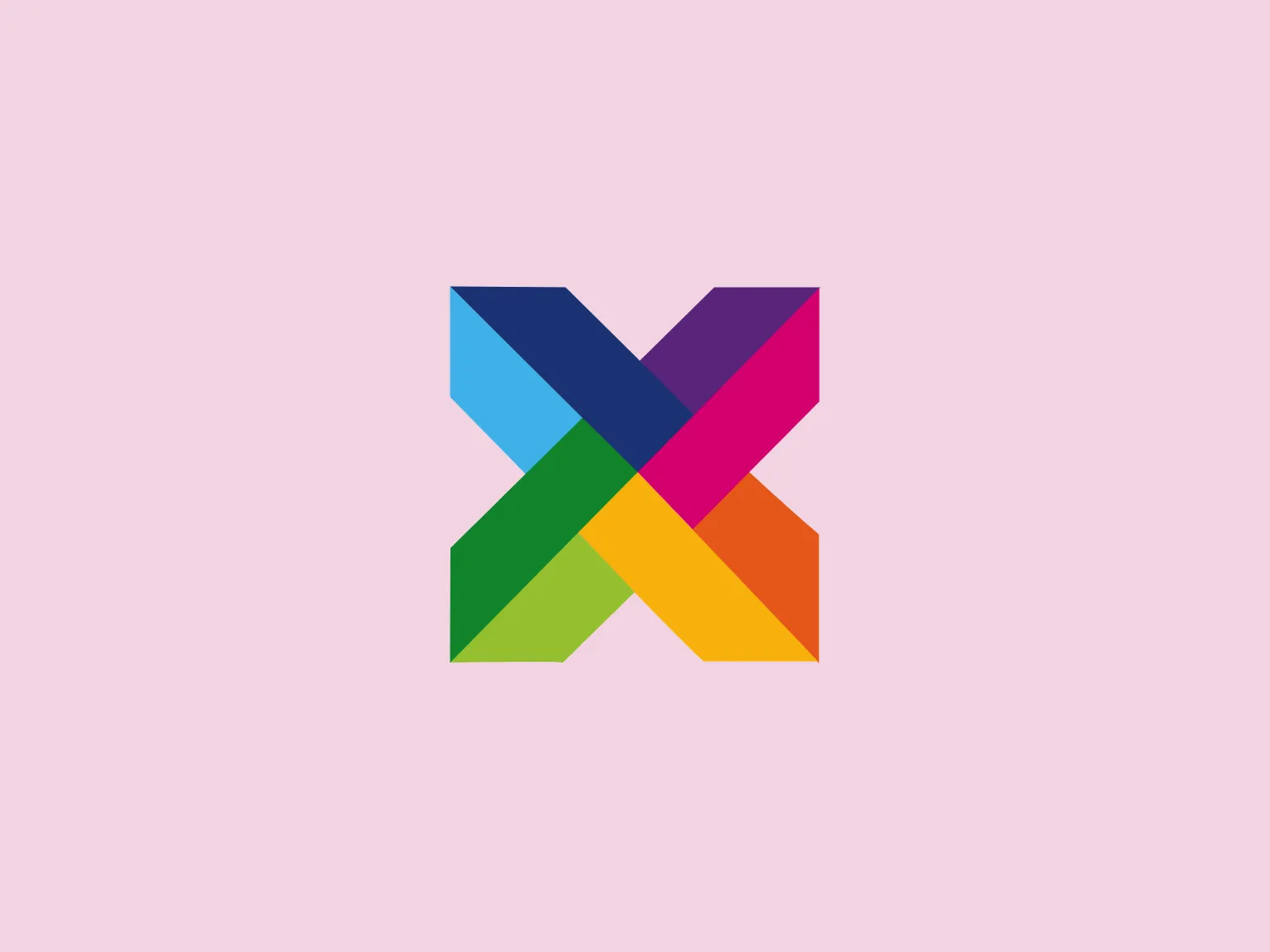The Xcaret Group logo features a stylized "X" composed of overlapping geometric shapes with each quadrant filled with a different bold color, creating a gradient effect from blue to green to yellow-orange to red-purple. The use of bright, saturated colors and simple geometric forms gives the logo a modern and dynamic feel. The colors transition smoothly from one to another, implying connectivity and movement. The logo's design is sleek and appears to convey innovation or diversity due to the spectrum of colors used.
