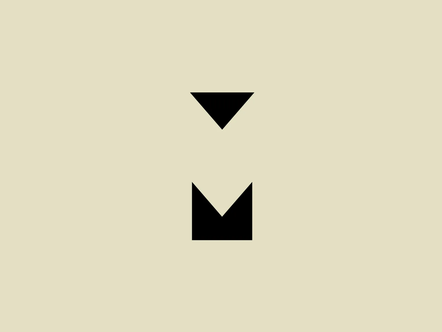 The image displays a logo consisting of two distinct black geometric shapes on a white background. The top shape is an inverted triangle with sharp edges pointing downward, while the bottom shape is a right-side-up triangle with its sides extending outward into a "V" or chevron-like figure. This design is simplistic, utilizing negative space and symmetry to create a modern and abstract representation, perhaps signaling a sense of balance, direction, or movement. The aesthetically-minimalistic approach makes the Mustard logo versatile and adaptable.