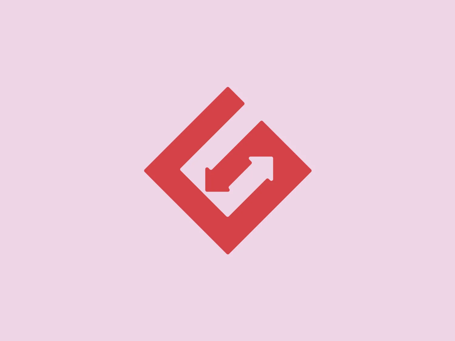 The Gate IO logo depicts a stylized, geometric design with a modern aesthetic. It consists of two arrows, one pointing upwards to the right and the other pointing downwards to the left, intertwined in a seamless flow. The shapes are enclosed within a diamond that is tilted to resemble a square set on its corner, and the entire design is monochromatic with a coral red hue. The use of negative space between the arrows creates an illusion of depth and movement. This logo is simple, yet its clever use of geometry conveys a sense of progress and dynamic action.