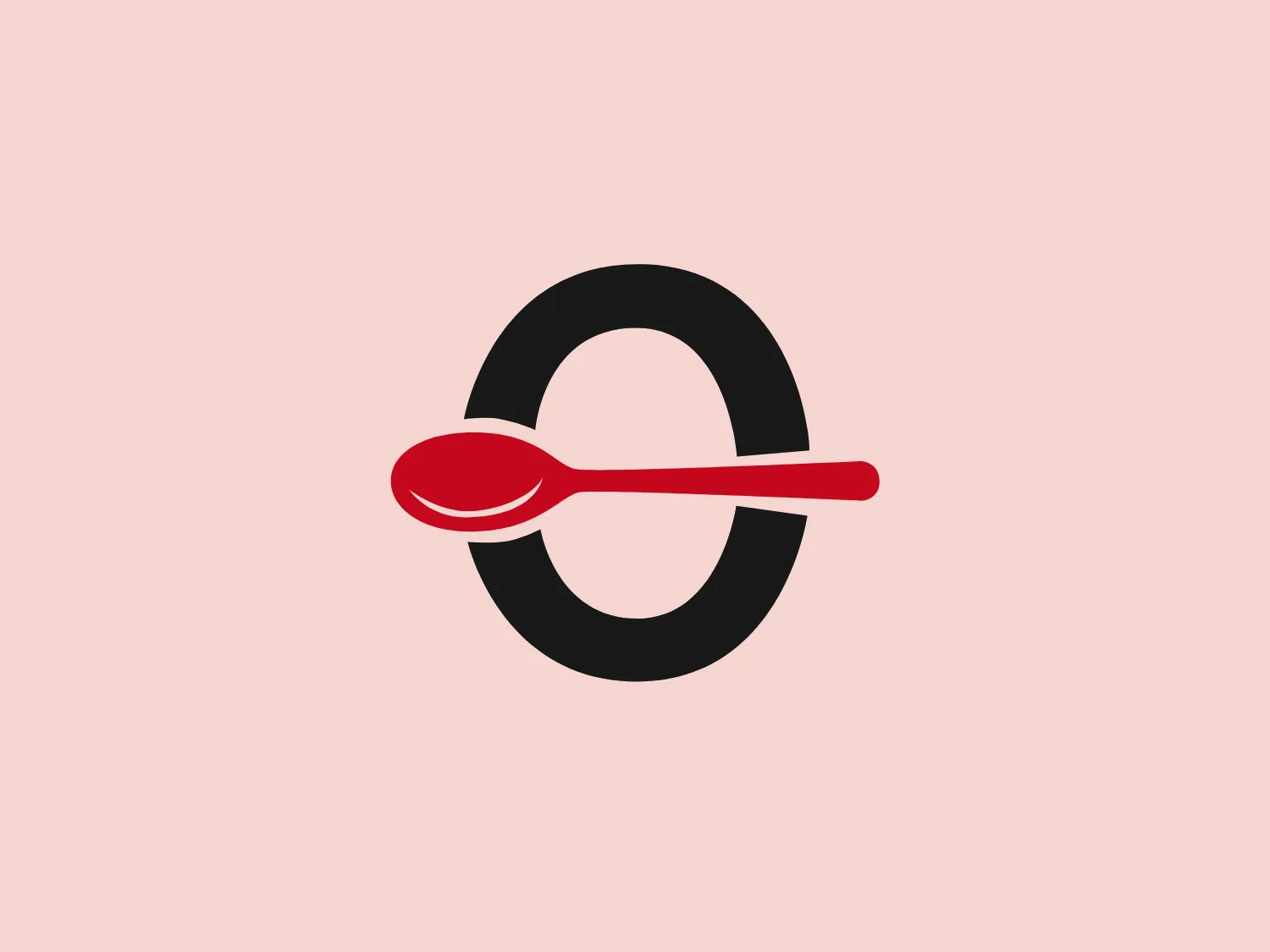 The Zero Degrees logo showcases a bold, black circle with a red spoon placed horizontally across its center. The spoon consists of a simple, elongated oval for the scoop and a tapered handle, creating a strong contrast against the circular shape of the circle. The overall design exudes a modern and minimalistic aesthetic, emphasizing the high-contrast color scheme and clean lines. The lack of ornamentation and sharp edges allow the utensil to take center stage in the striking and easily recognizable logo.