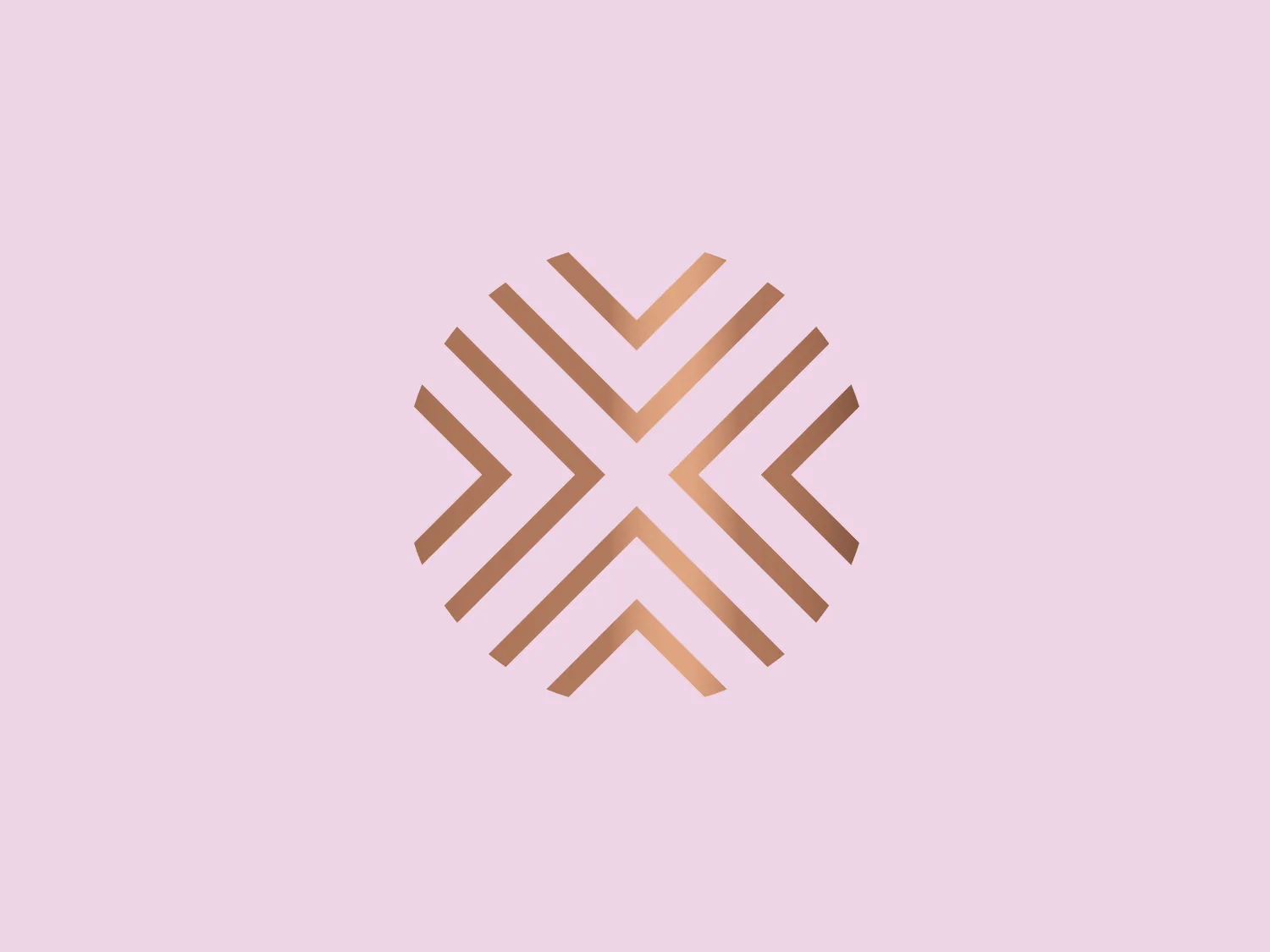 The logo depicted for Mexto is a geometric symbol consisting of multiple chevron-shaped elements arranged in a circular pattern. The design uses various shades of a muted rose gold or copper hue, which gives it a modern and elegant appearance. The chevrons are joined at the center, creating an interlocking effect with negative space that contributes to the logo's dynamic and cohesive look. Each chevron tapers towards its outer edges, enhancing the logo's sense of depth and intricacy. The overall aesthetic is clean, symmetrical, and sophisticated, suggesting a brand that values precision and high-quality design.