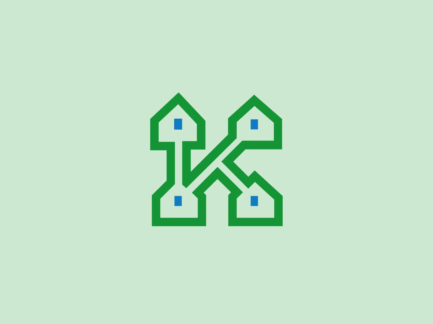 The Kent Konut logo features an abstract geometric design resembling a stylized map or network of interconnected elements. It includes arrow-like shapes pointing upwards, symbolizing progress, direction, or growth. The monochromatic shade of vibrant green conveys vitality, eco-friendliness, and financial themes, while the blue squares at the center of each arrow add a pop of contrasting color, emphasizing critical junctures within the network. The aesthetic is clean, modern, and suggests connectivity or navigation.