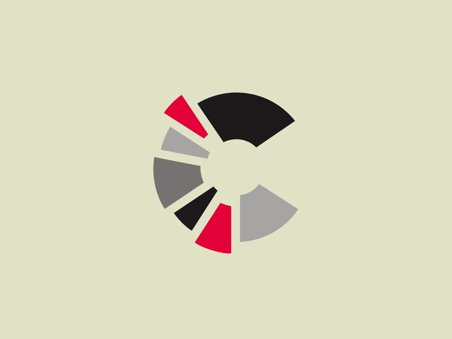 The Cambridge Live Tickets logo features a stylized circular shape, possibly representing a spinning object or a variation of a pie chart. It consists of eight wedge-like segments emanating from a common center, creating an almost propeller-like appearance. The segments alternate in color: black, grey, and red, with the red segments bookending the design for a pop of color. The grey tones are gradient, giving a sense of depth and dimension. The overall design aesthetic is modern and dynamic, suggesting movement or progress. The clean lines and bold color contrasts give the logo a striking and professional look.