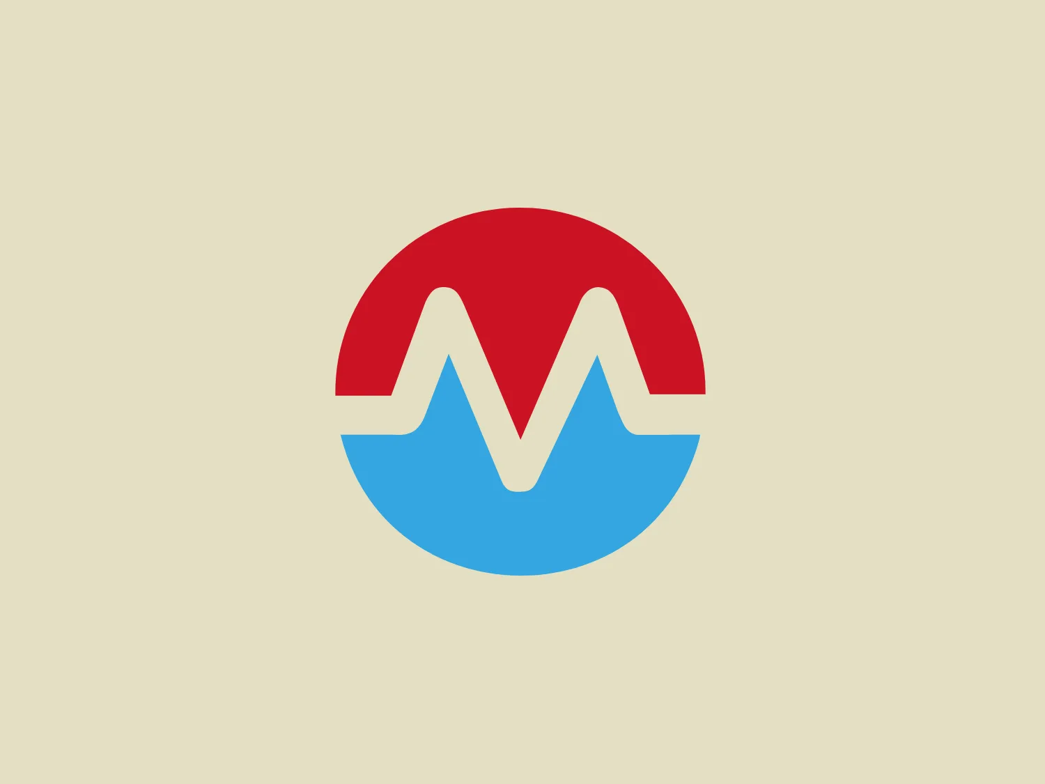 The Morpheus Data logo is a simple and clean design consisting of a circular shape bisected horizontally. The upper half of the circle is filled with a vibrant red, while the lower half is a strong blue. Prominently displayed in the center is a white, stylized letter "M" that also resembles mountain peaks, with its points touching the top and bottom of the circle, effectively dividing the red and blue halves. The overall aesthetic is modern and minimalistic with a strong use of negative space to define the letter and peaks against the bold colors.