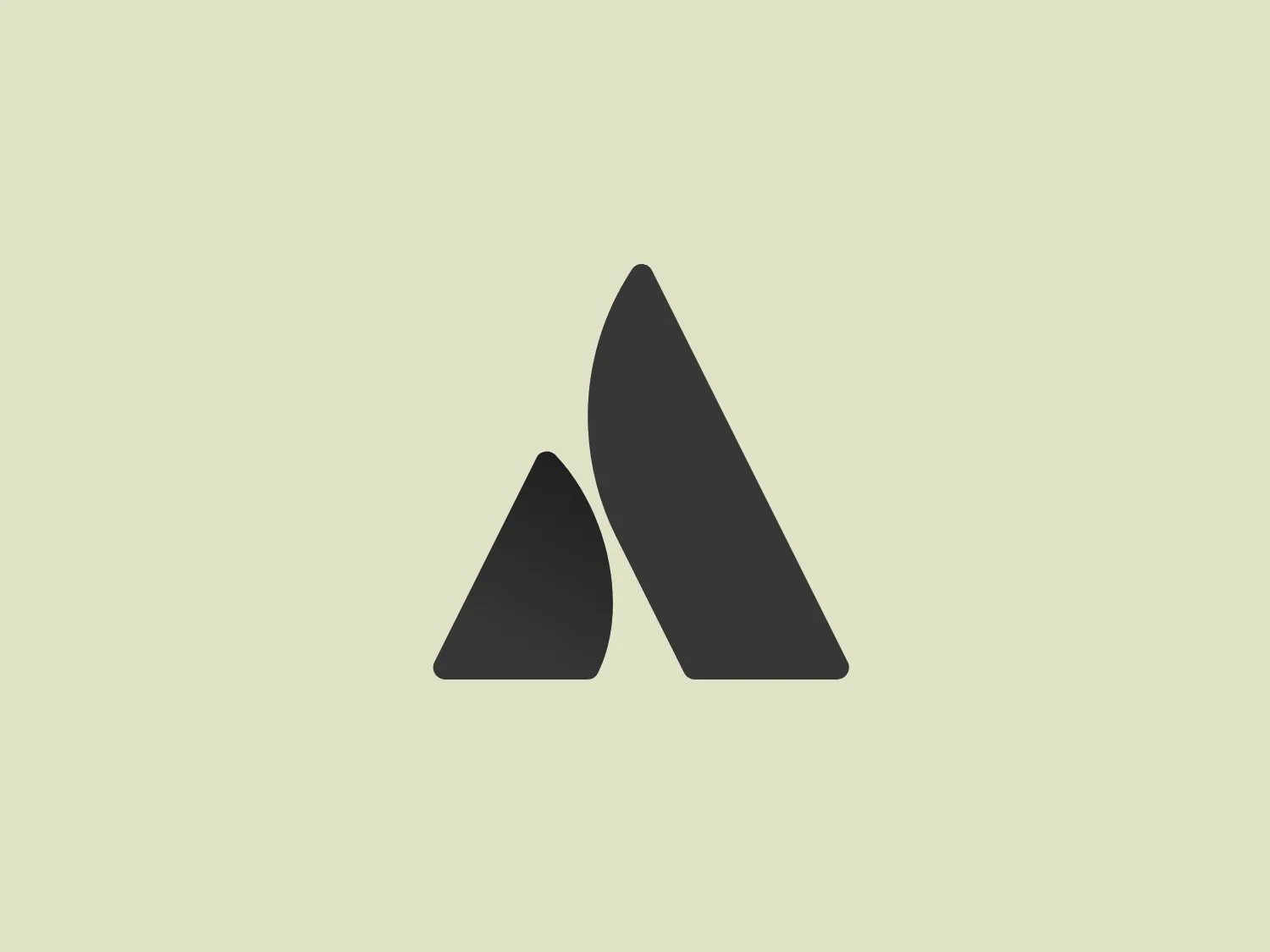 The Atlassian logo features a minimalist and modern design formed by two geometric shapes that create an abstract "A." The larger shape resembles a stylized capital letter "A" without a crossbar, while the smaller shape mirrors its right side, providing balance. Both shapes have a flat base and lean towards each other, creating a dynamic and forward-moving impression. The logo uses a bold shade of blue with a gradient, giving it depth and a 3D feel. This simple yet impactful design conveys a sense of innovation and cutting-edge professionalism.