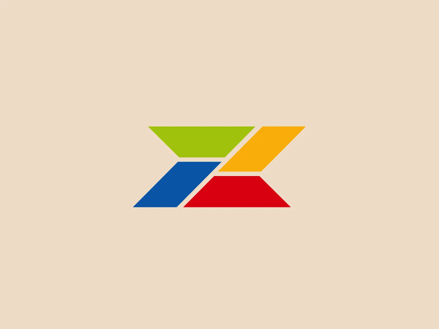 The Zaizi logo features a stylized, abstract representation of the letter "X", composed of four kite-shaped quadrants, each filled with a different solid color. Starting from the top and moving clockwise, the colors are green, yellow, red, and blue. The forms are arranged so that the pointed ends meet at the center of the "X", creating a sense of interconnection and balance. The green and red shapes share the top part of the "X" while the blue and yellow occupy the bottom part. The design is clean, modern, and dynamic, with the use of primary and secondary colors giving it a bold and energetic feel.