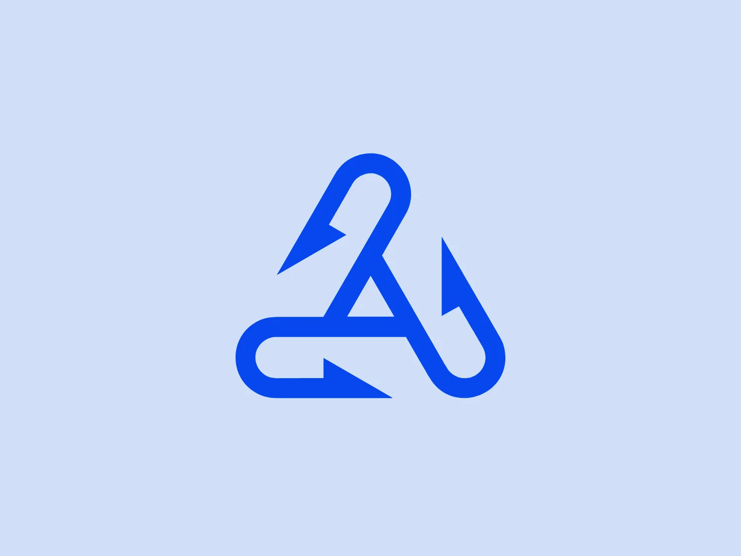 The image depicts a stylized logo with a design that resembles an intertwining of geometric shapes. The logo's color is a vivid, royal blue with a tone that corresponds to RGB values, exuding a professional and modern vibe. The shapes appear to be abstract renditions of the letter 'A' devised with smooth curves and sharp angles, giving Angling Revolution's logo a dynamic and fluid look. The overlapping of the elements implies connectivity or networking. The construction of the logo is simple yet effective, with its uses likely applicable to various corporate or technological contexts due to its sleek and contemporary sense.