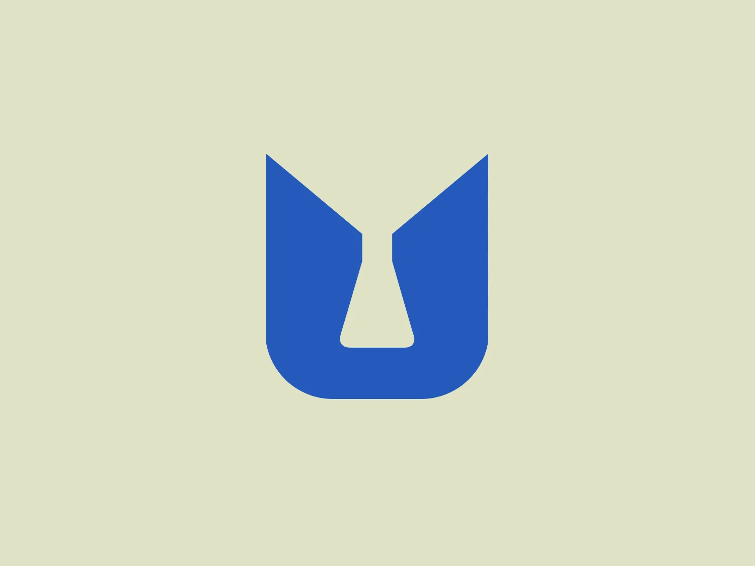 The Utak logo is a simple and modern design, featuring a stylized blue shape resembling a combined 'M' and 'U' or an abstract bird with outstretched wings. The deep, solid blue color conveys reliability or trustworthiness, while a white space in the lower center forms a distinctive notch or 'V' shape. This clean and minimalistic design uses geometric forms to create an easily recognizable symbol.