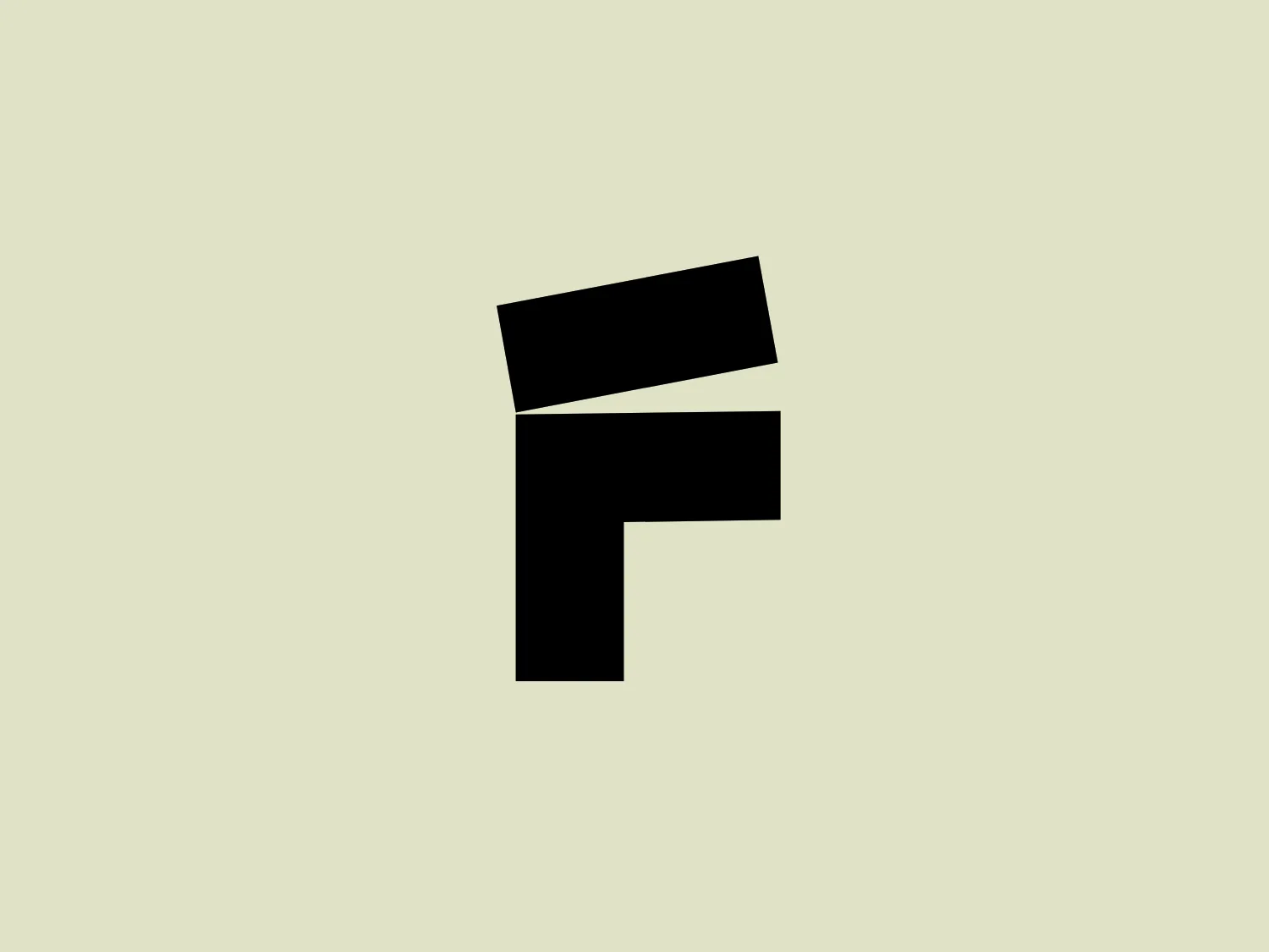 The Fine Line Features logo is a stylized letter "F" made up of two bold, black, geometric shapes. The upper shape resembles a horizontal rectangle with a right slant while the lower shape looks like a vertical, slightly wider rectangle. Both shapes overlap near the top of the vertical rectangle, creating a uniform, interconnected design with a modern and simplistic aesthetic. The sharp angles and clean lines give the logo a strong and dynamic presence.