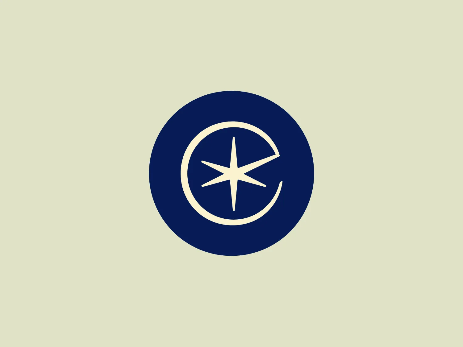 The Eurostar logo is a simple and modern design with a deep navy blue circular backdrop. Inside the circle, a white emblem features a stylized crescent moon encapsulating a four-pointed star. The crescent's central arc mirrors the enclosing circle's curvature, creating a pleasing visual symmetry. The elongated and sharp points of the star contrast the fluid curves of the moon, contributing to the dynamic nature of the design. The logo strikes a balance between boldness and minimalism, making it versatile and easily recognizable, and is complemented by a pale, soft background.