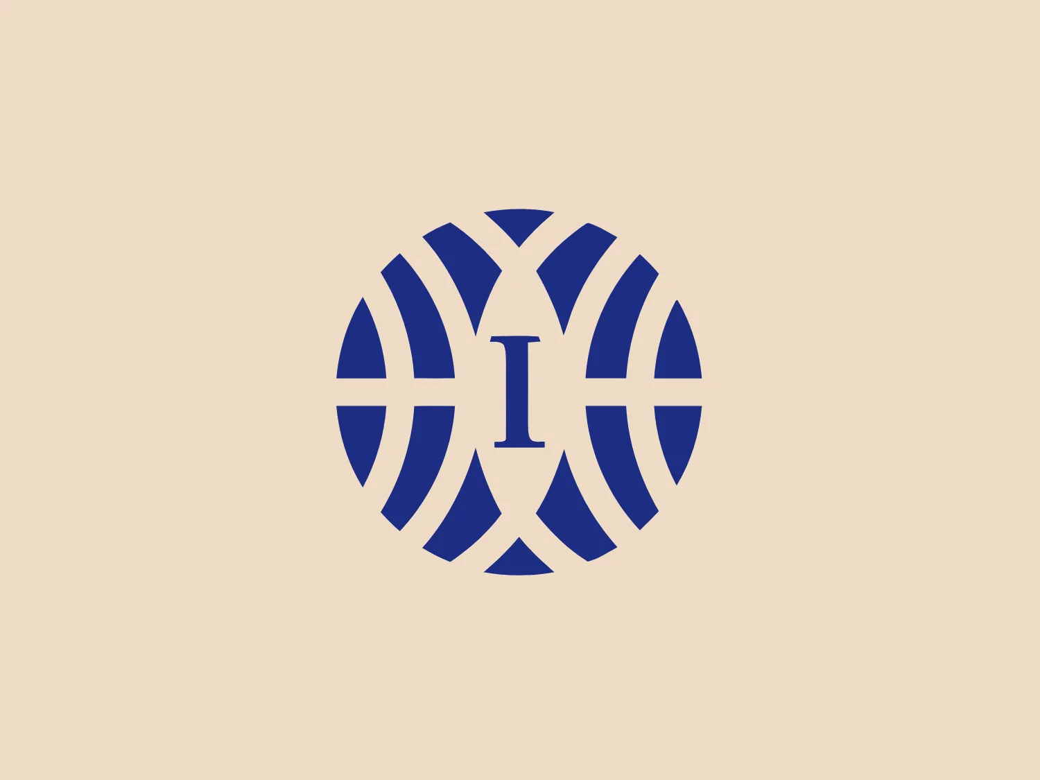 The Interstate logo showcases a bold, solid capital "I" at the center, set against an intricate backdrop of vertical bars forming a circular shape around it. The monochromatic color scheme employs a deep, rich shade of blue for both the letter and the background pattern. The design is modern and professional, juxtaposing the static letter with the implied movement of the surrounding circular elements. The clean lines and symmetry convey stability and reliability.