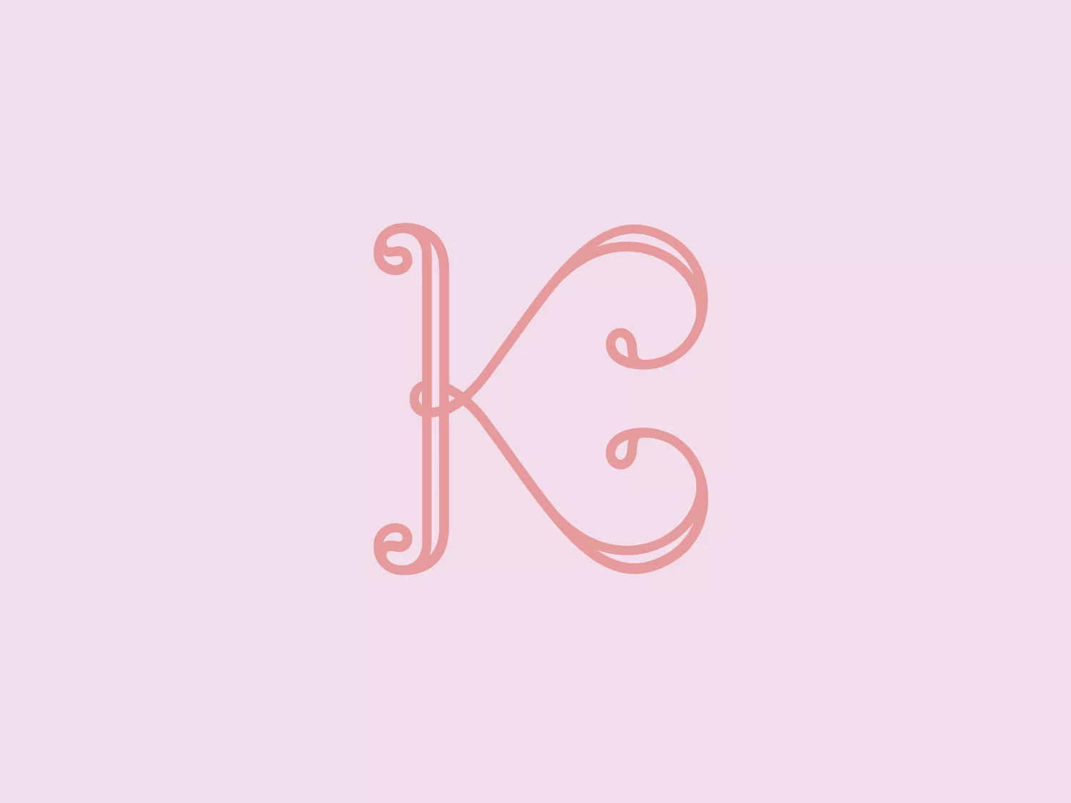 The Kimchi Lee logo is a stylized monogram melding the letters 'K' and 'C' into an elegant and cohesive design. The color is a soft, muted pink with a subtle gradient that adds depth and gives the logo a gentle, sophisticated aesthetic. It features curvaceous lines with swirls and loops, reminiscent of calligraphy, reflecting a sense of luxury and attention to detail. The absence of a solid fill within the lines and the ample use of negative space lends the design an airy and modern feel, making it versatile for a variety of backgrounds.