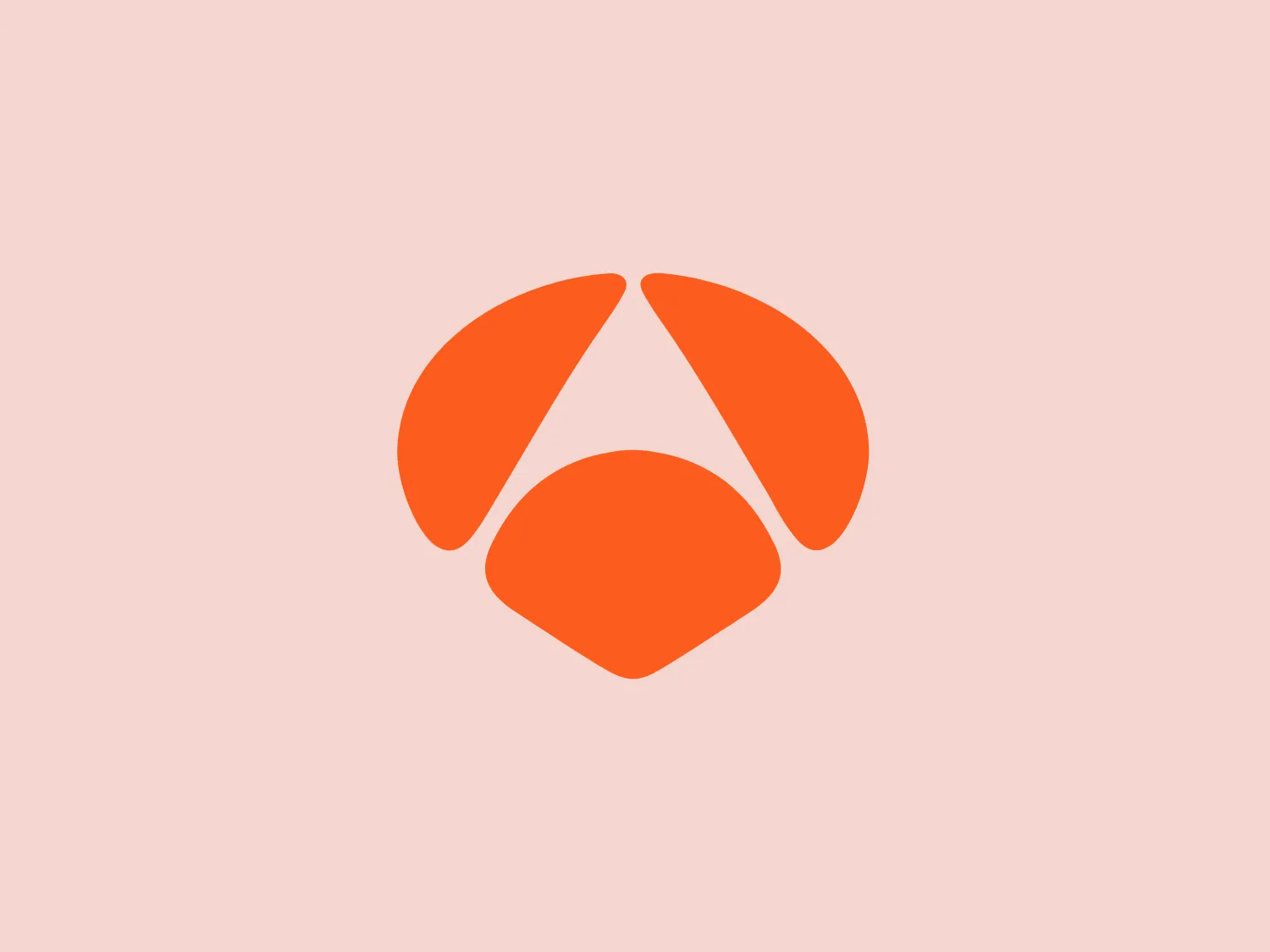 The logo in the image is a stylized, abstract representation possibly inspired by organic or natural shapes. It is composed of three similar shapes, akin to petals or leaves, arranged in a symmetrical, triangular formation, meeting in the center to form a cohesive emblem. The individual elements have a smooth, rounded appearance and taper towards the middle, creating a dynamic and unified look. The color of the logo is a vivid and solid shade of orange, suggesting energy, creativity, or enthusiasm. Given the color's intensity, the Antena 3 logo would stand out best against a neutral and light background.