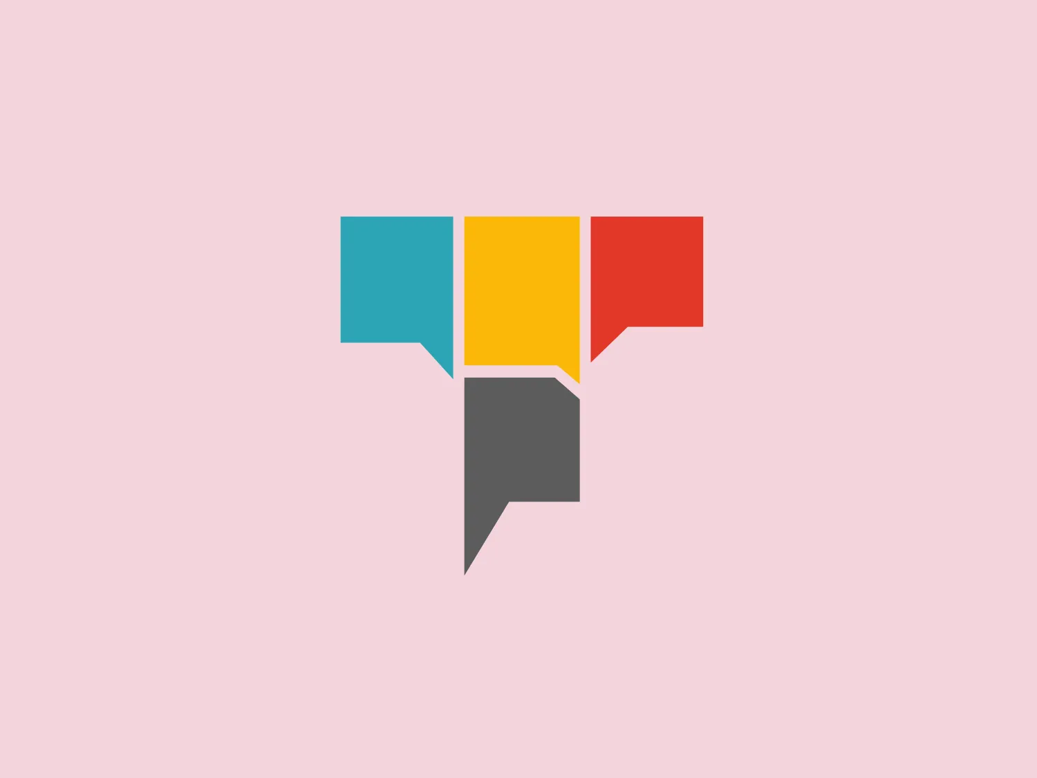 The Initiative Tierwohl logo features a stylized icon made up of four overlapping speech bubbles in a pinwheel-like arrangement, each in a different solid color—cyan blue, yellow, red, and dark gray—creating a vibrant and dynamic effect. The design suggests communication, diversity, and connection, utilizing geometric shapes with rounded corners, which give it a modern and approachable feel. The logo's simple shapes and bold colors stand out, conveying clarity and openness, making it well-suited for a company focused on dialogue, social interaction, or information exchange.
