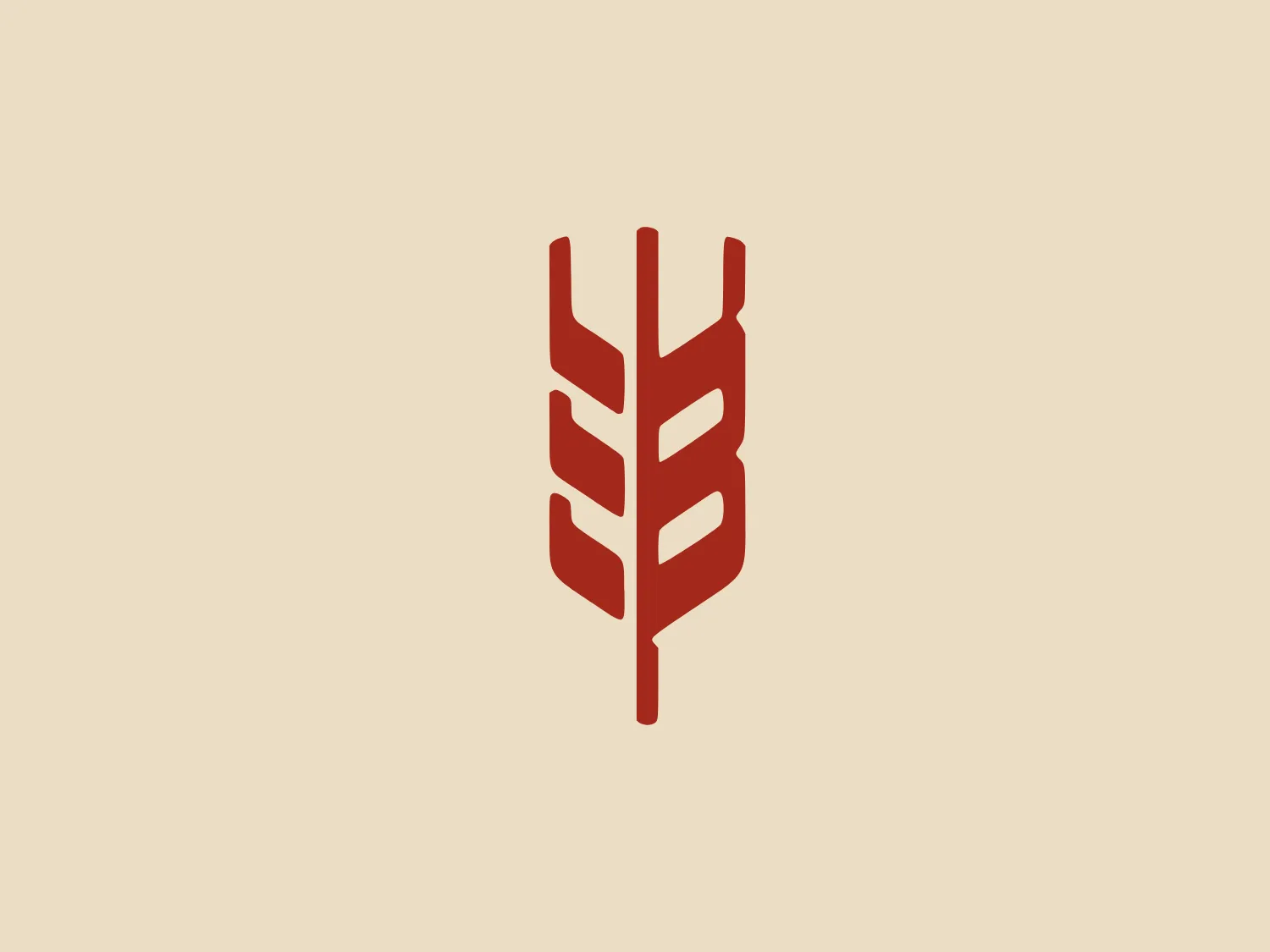 The Barley's logo features a stylized representation of a plant or feather, primarily composed of organized lines and shapes that evoke a sense of natural symmetry. The design is modern and minimalist, using a warm terracotta color that suggests earthiness and a connection to nature. The logo's lines are bold and vary in thickness, creating a dynamic visual rhythm, which draws the eye inward from the edges towards the central spine of the design. The negative space between the elements is balanced and helps to accentuate the form of the logo.