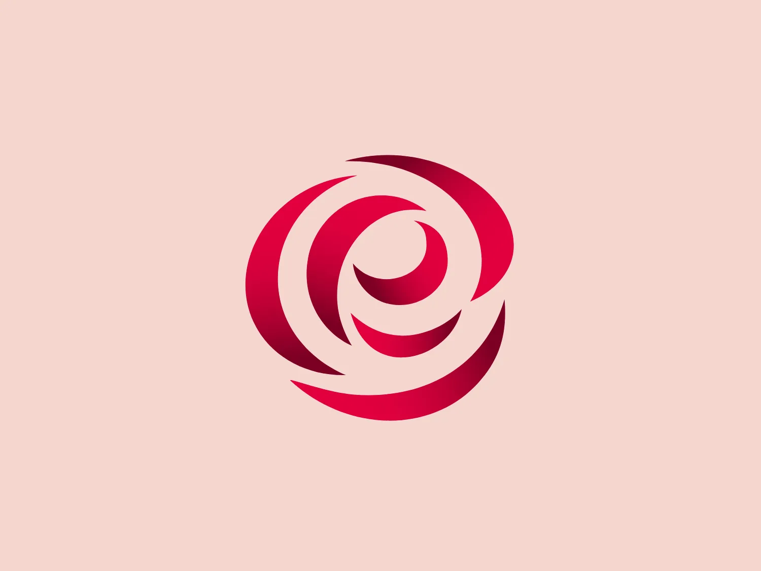 The Elior logo is a stylized, abstract design featuring overlapping swirls in a circular pattern, creating a dynamic and fluid appearance. The swirls are made up of varying widths and the design uses negative space effectively to separate the elements of the pattern. The color is a bold, rich shade of pinkish-red, which gives the logo a feeling of energy and vibrancy. The overall design aesthetic is modern and conveys motion and transformation.