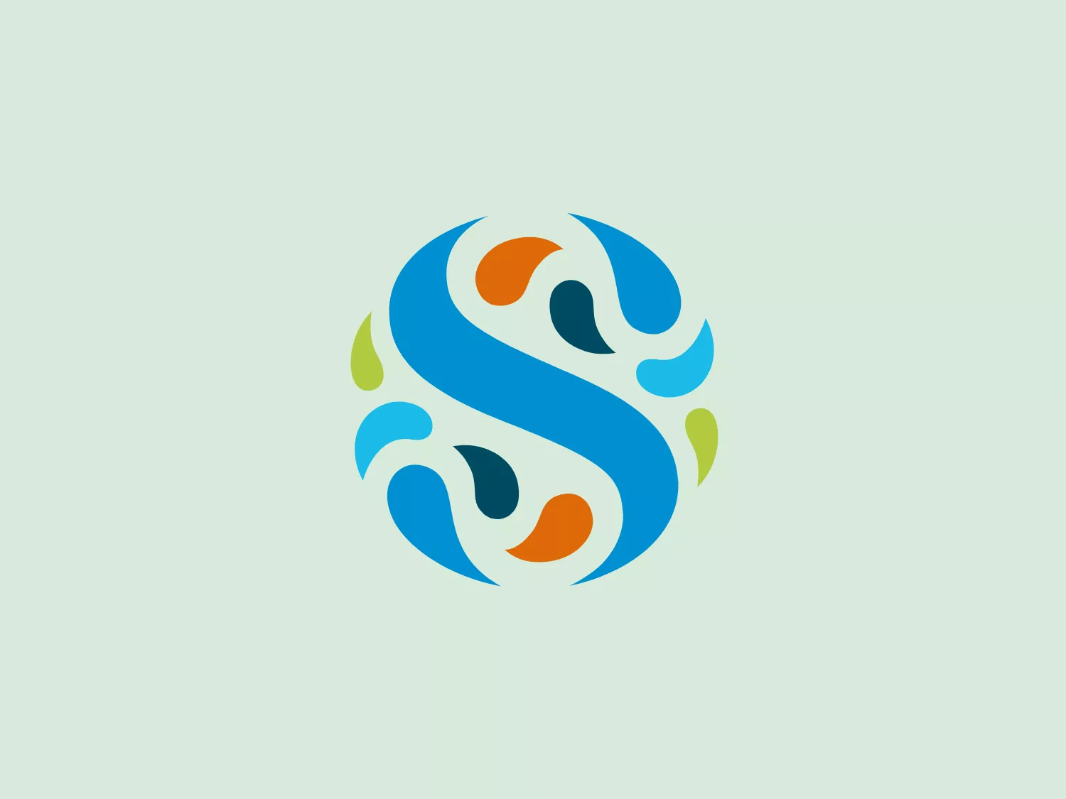 The Savencia logo features a stylized, abstract design resembling a letter 'S' constructed of swirling, dynamic shapes in varying shades of blue, creating a sense of movement. Small leaf-like accents in green and orange add a pop of color, suggesting growth or eco-friendliness. The fluidity imparts a modern and organic feel, and the design is balanced and symmetrical. The logo gives off a vibe of energy, transformation, and natural processes.